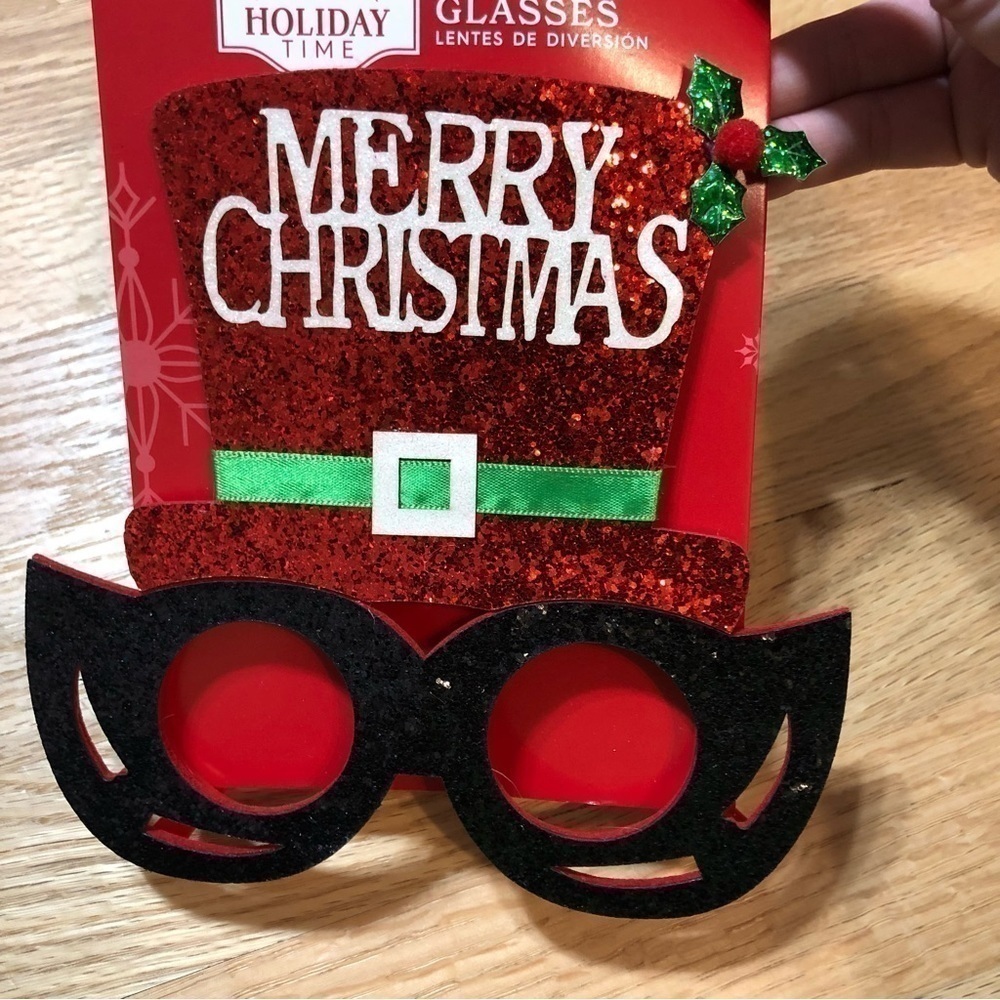 Merry Christmas Adult Novelty Glasses NEW Glitter Red Green